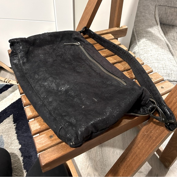 MATT & NAT Vegan Leather Large Black Envelope Clutch Zipper Trim Satchel Handbag - Picture 9 of 9